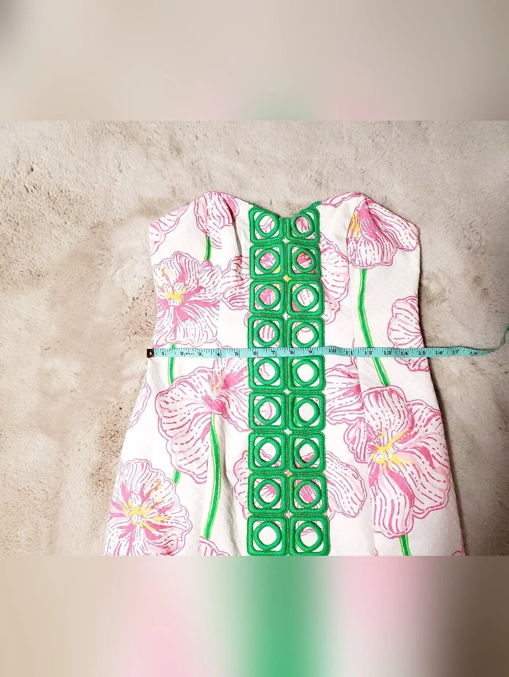 Lilly Pulitzer Inspired Strapless Floral Mini Dress Size 6 Pink Green Resortwear - Picture 7 of 14